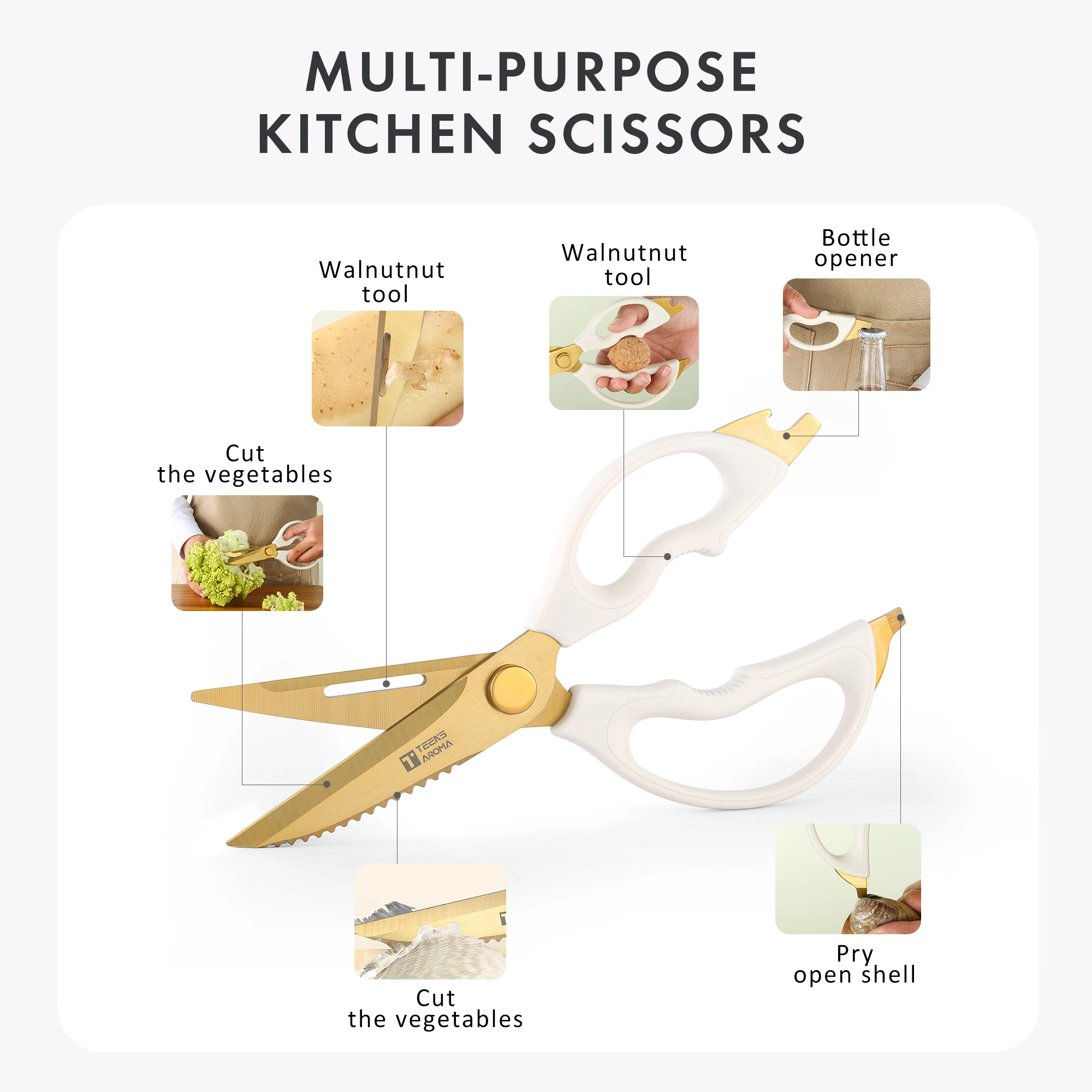 2024 New Arrival Detachable Kitchen Scissors Stainless Steel Gold Kitchen Shears Scissors all Purpose Heavy Duty Meat Poult
