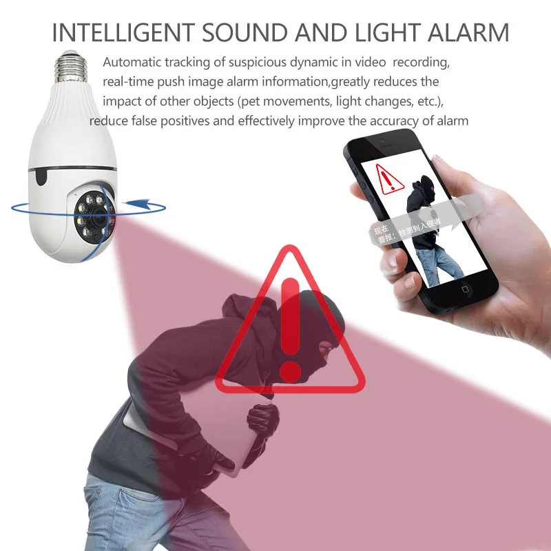 2022 ICSEE 3MP E27 Socket Lamp Holder Full Color 1080p 360 Panoramic Cctv Wifi Ip Camera Ptz Light Bulb Camera
