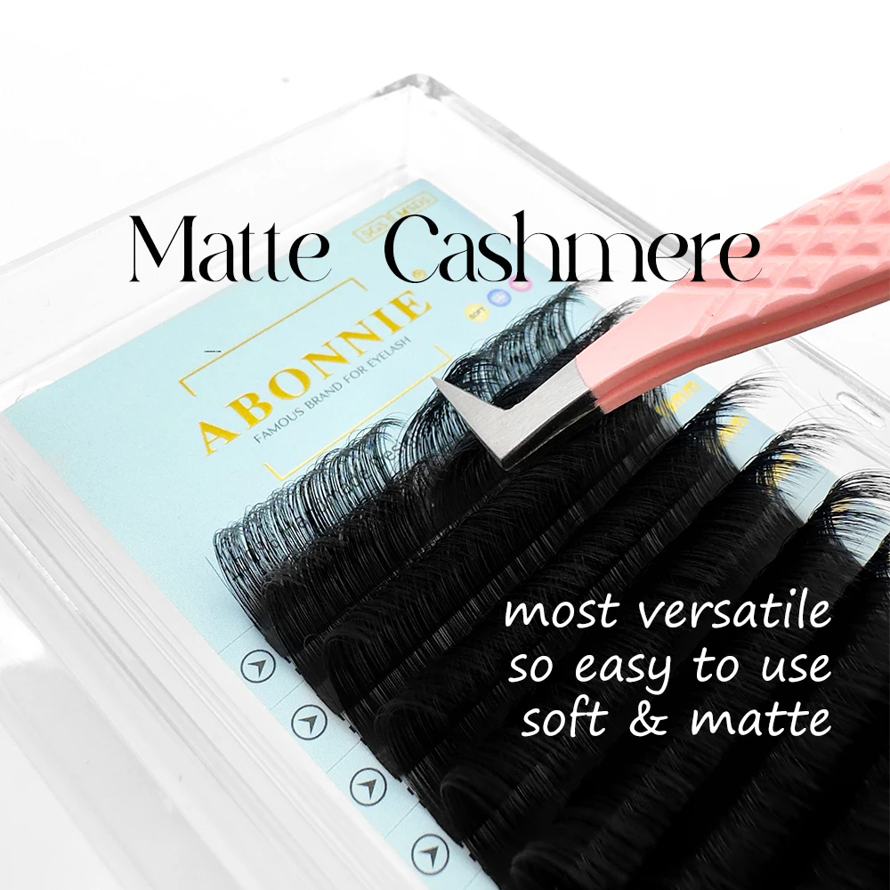 Abonnie Faux Mink Pbt Fiber Individual Eyelash Extensions Dark Matte Cashmere Lash Trays Dark Lash Extensions