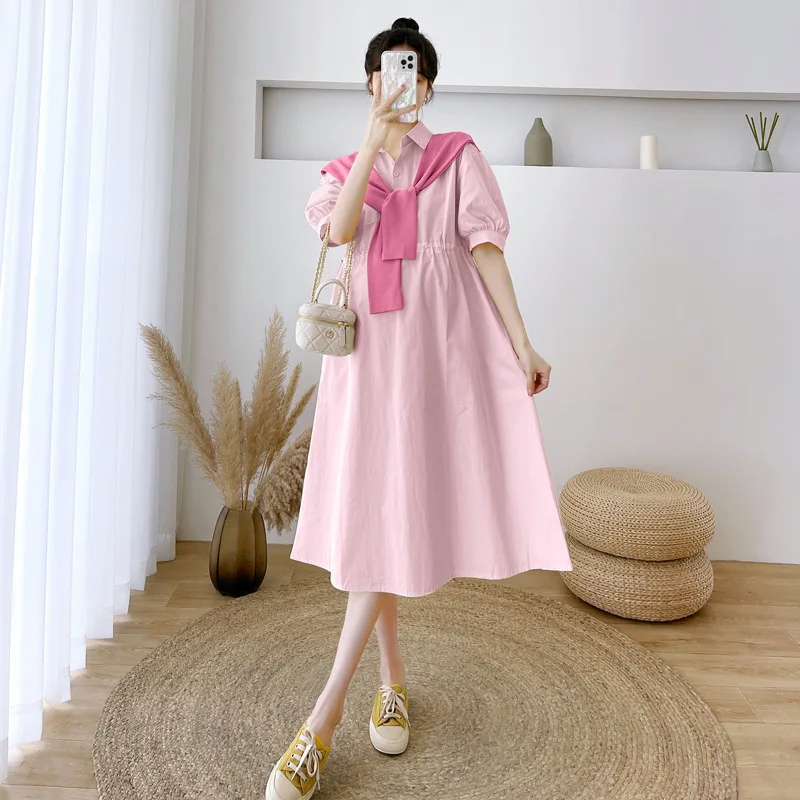 High quality Belt Yellow Women Loose Clothes Casual Elegant Pregnant Maternity dress