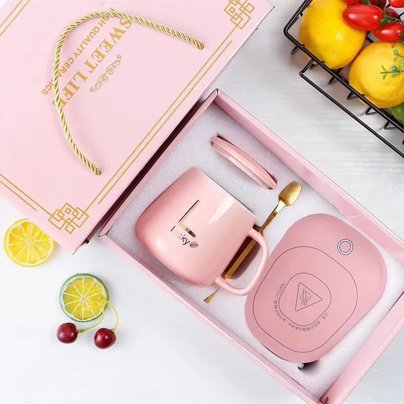 Nordic Style Christmas Cup Intelligent Heating Cups Smart Temperature Milk Coffee Ceramic Mug Warmer Mug With Coaster Spoon