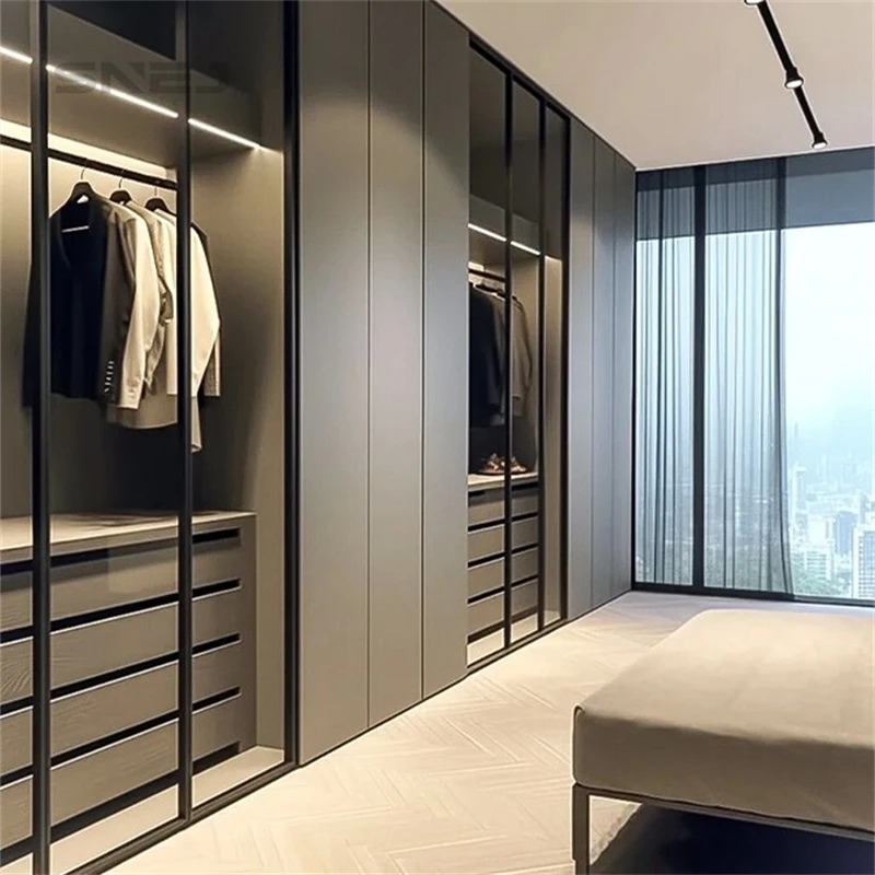 SNEJ Wooden Furniture Wardrobe White Customized Wholesale Open Wardrobe for Hotel Room Modern Style Wardrobe for Bedroom
