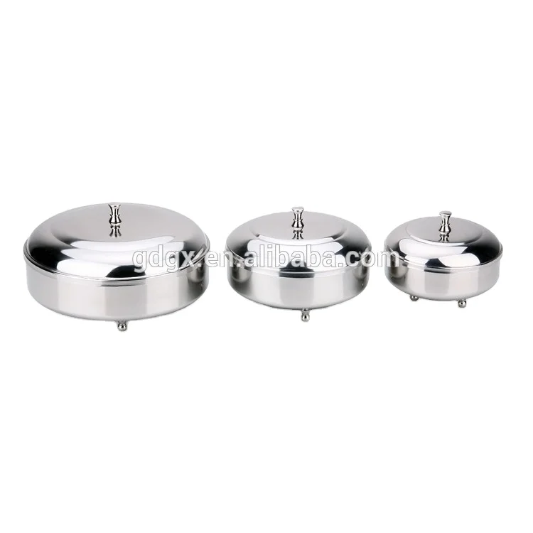 
Stainless steel hotel sugar can with lid, spice bowl, metal sugar bowl with 3 feet 