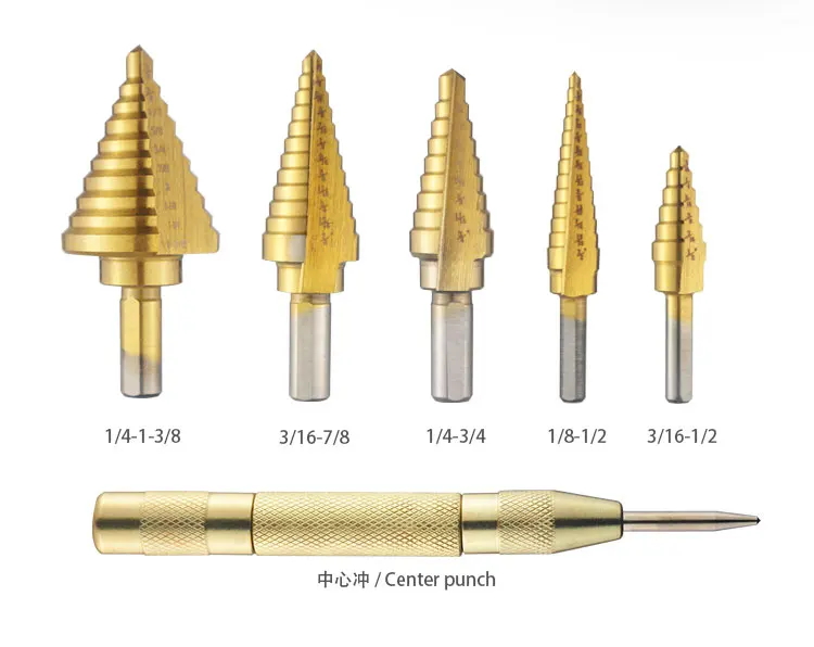 High quality 1/4-1-3/8 Drill set 5 PCS hss hole saw two steps single flute step kit drill bit