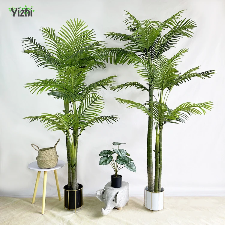 Artificial palm tree 3 branch natural feel faux ornamental bonsai Areca catechu palm trees silk plant in pots