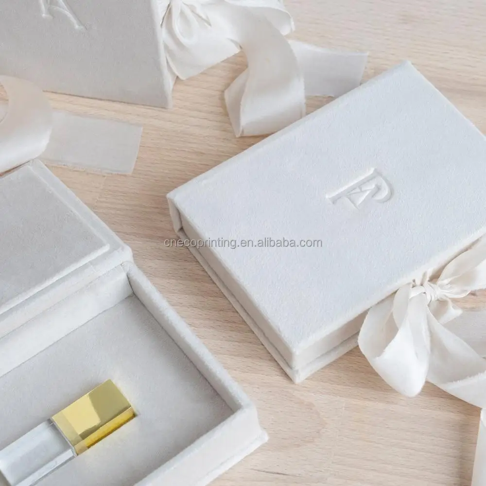 Custom Printing Logo Packaging Book Shape Type Magnetic Linen Fabric Paper USB Boxes with Bowknot