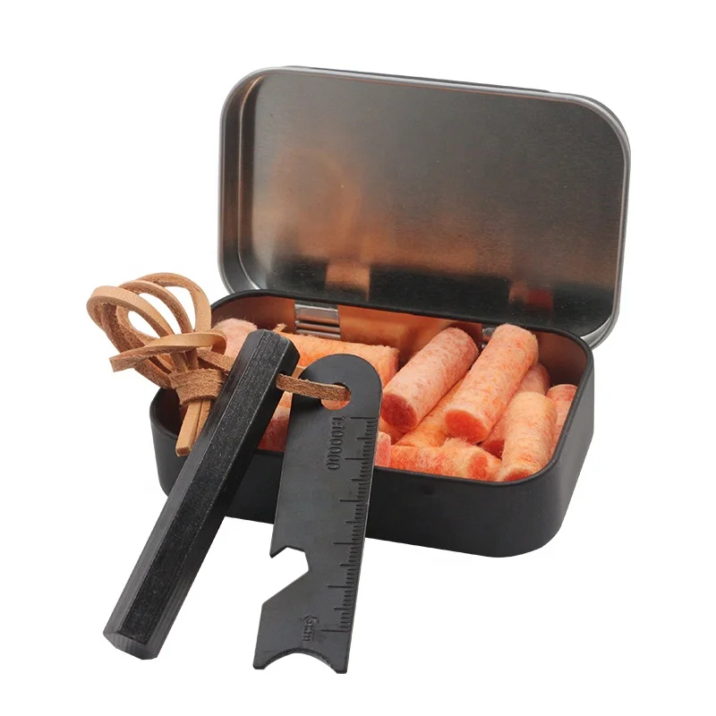 Bushcraft Outdoor Waxed Fire Plugs Fire Starting Tinder Hexa Flint Steel Ferro Rod for Survival Campfire