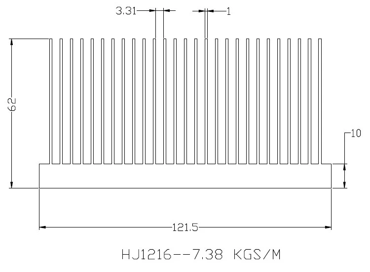 High fin extruded aluminum heatsink profile 121.5(W)*62(H)mm