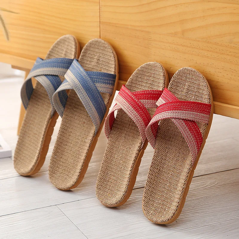 Elegant Cotton and Linen House Slippers for Women Fashionable Home Slippers in Slide Style