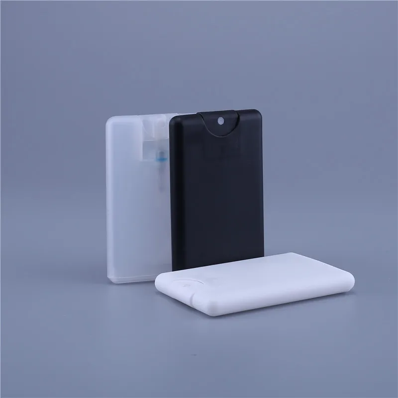 Сделанная на заказ плоская бутылка для духов из прозрачного черного и белого полипропилена объемом 20 мл бутылка с распылителем для кредитных карт