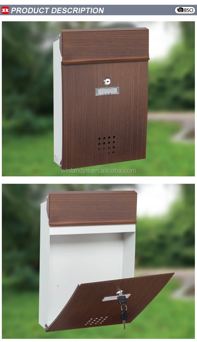 Modern Outdoor Apartment Decorated With Durable Galvanized Sheets With Wood Grain Effect Mailboxes