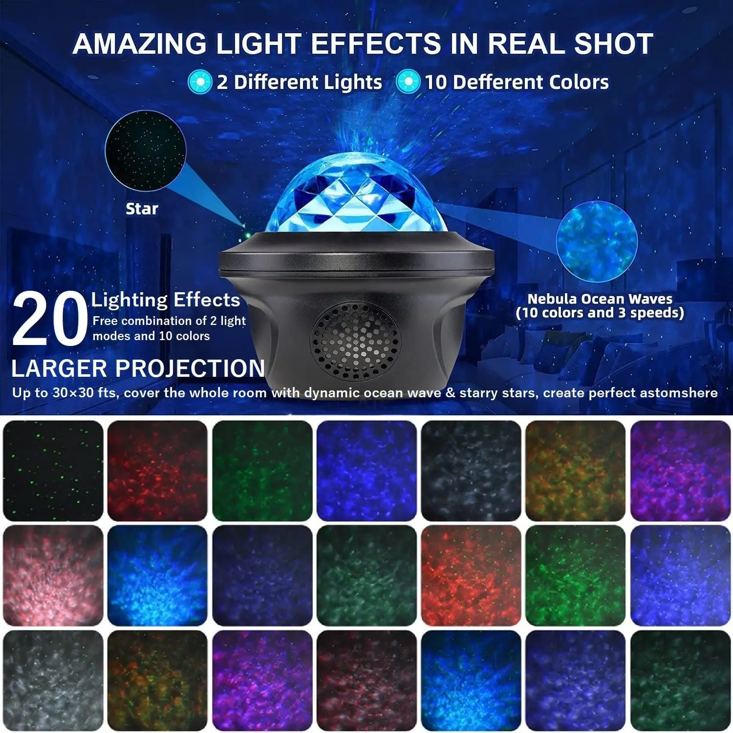 Jumon Laser Star Projector Bt Music Speaker Projector With Remote Control Smart Star Led Night Starry Projector Light