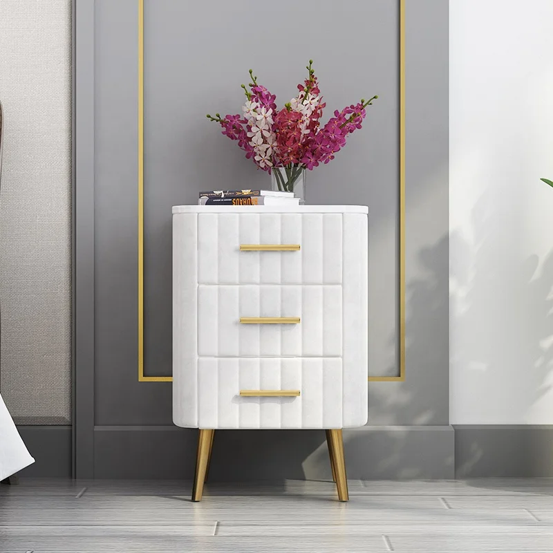 Factory Wholesale Nordic Light Luxury Bedside Table Classic Hot sale Bedroom Cabinet Fashion Marble Top Velvet Nightstand