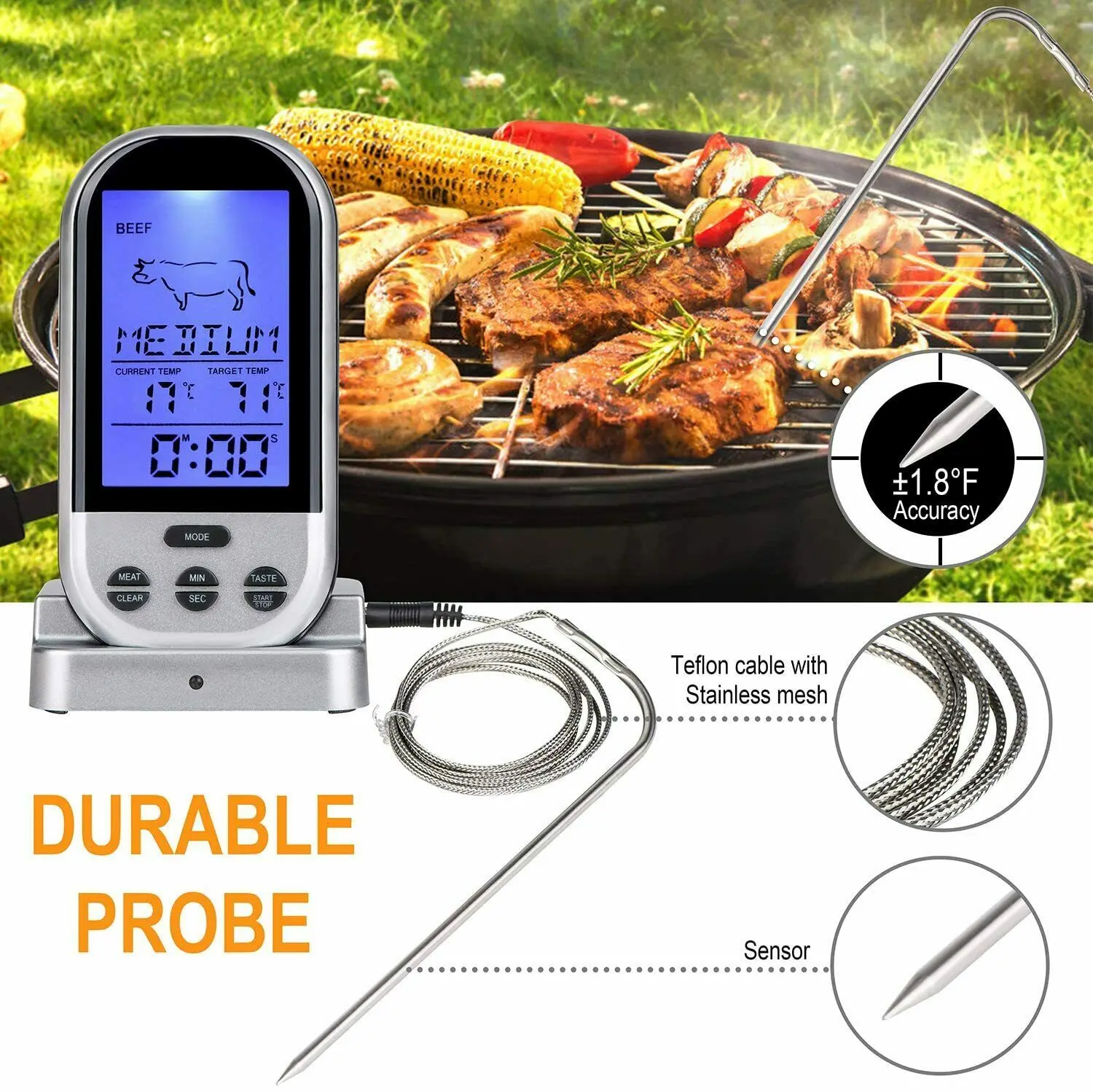 
Беспроводной термометр для мяса, цифровой термометр для приготовления пищи 