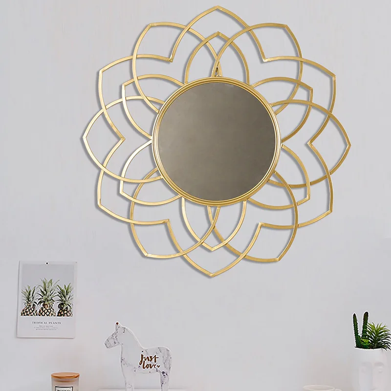 Modern European Style Iron Flower Decorative Metal Wall Hanging Mirror