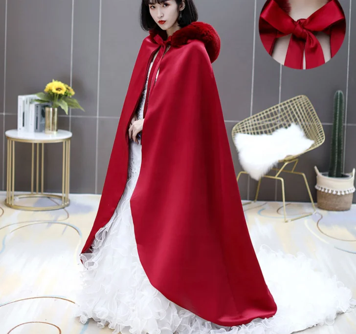 Winter Bridal Wedding Fur Shawl Wedding Dress Shawl Coat Long Cloak Women Performance Clothing Bridal Cloak