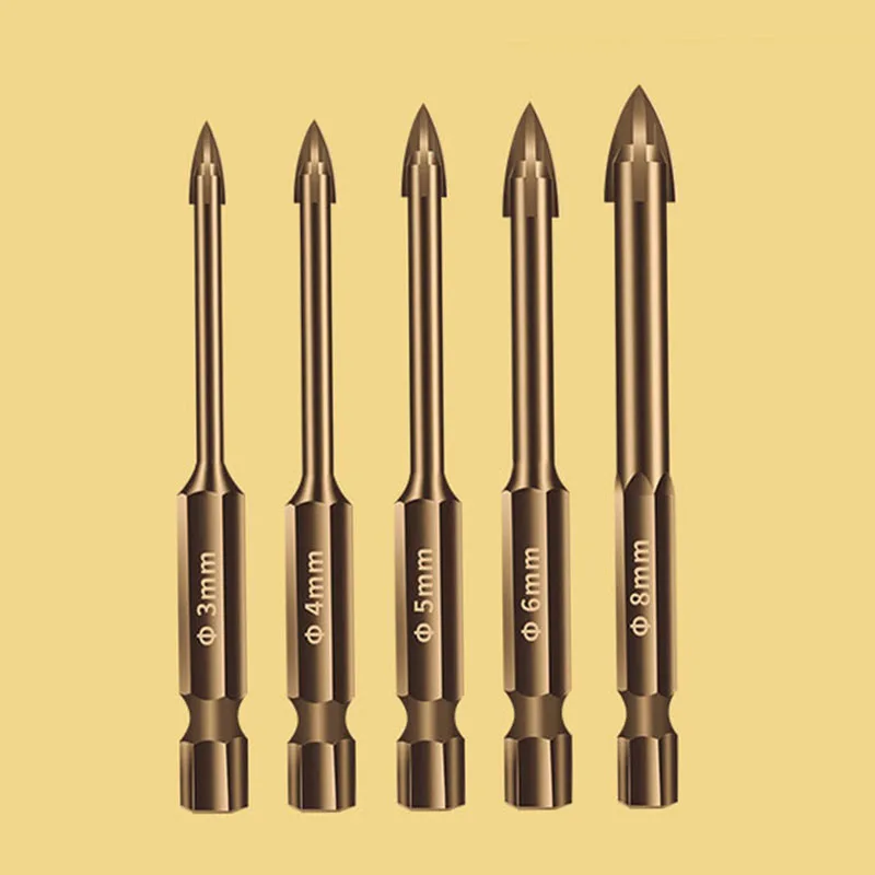 Royal Sino 1/4 Amber Coated Quick Change Hex 6Mm Porcelain Tungsten Carbide Glass Tile Drill Bit For Drilling In Glass