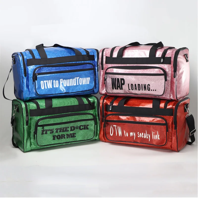 Wholesale spend a night bag overnight bling duffle handbag dry and wet Travel private label luxury glossy women spennanight bag