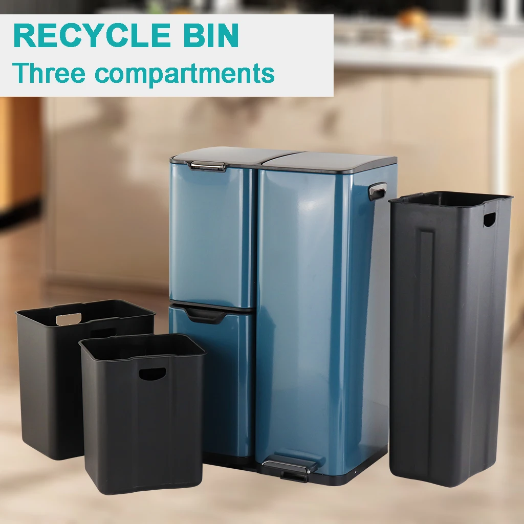 60 Liter Rectangular Trash Separation Bin Stainless Steel Pedal Bin Kitchen Trash Can For Selective Sorting and Recycling