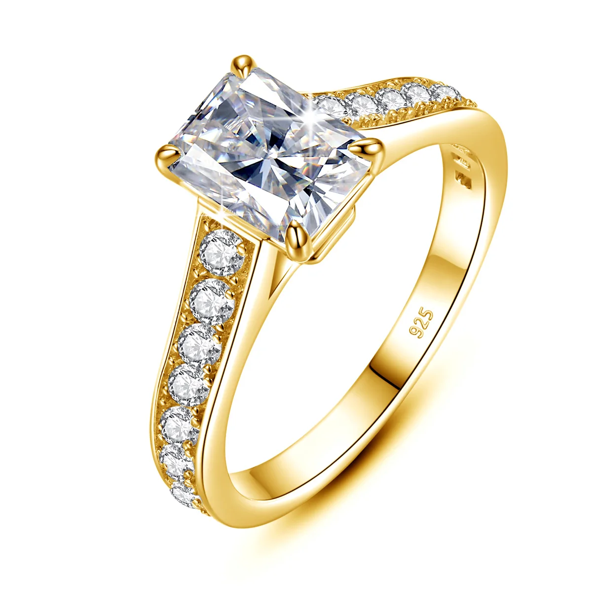 Jewelry Manufacturer Classic D Color Diamond Bridal Engagement Silver Gold Emerald Cut moissanite ring 18k gold bridal plated