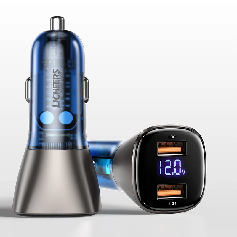 LICHEERS 2021 12V/24V Car Mobile Charger Super Fast Charging Multi Ports USB Type-C 63W QC PD 45W Auto Cigarette Lighter Adapter