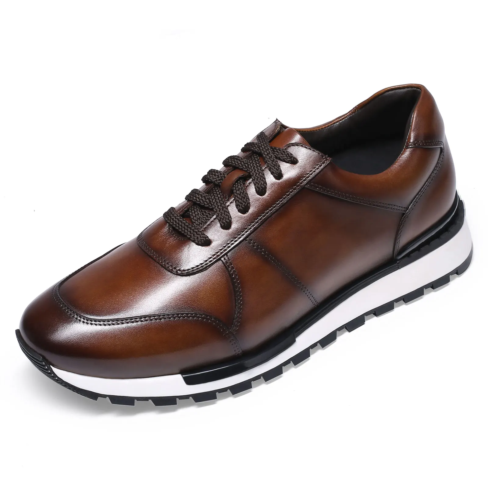 Casual Elevator Shoes For Men Leather Hand Painted Casual Shoes Burgundy  6 CM/2.36 Inches Taller