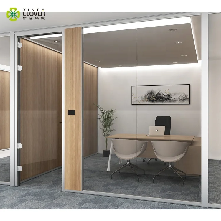 Customized Wood Panel Office Partition Aluminum Tempered Glass Partition Wall