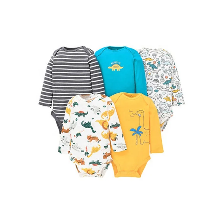 Wholesale 5 PCS Autumn Winter infant Long sleeve cotton printing Casual romper girl jumpsuit baby boy onesie