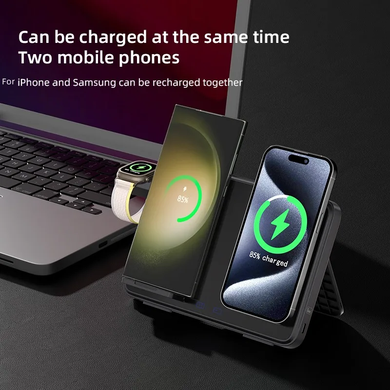 Best Selling 15W Night Lamp Multifunctional Watch Station Custom Mobile Phone Stand 4 in 1 Folding Wireless Charger Bracket Logo