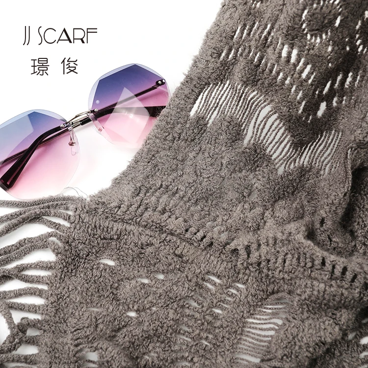 Tassel long dark grey egypt knitted poncho acrylic shawl for women