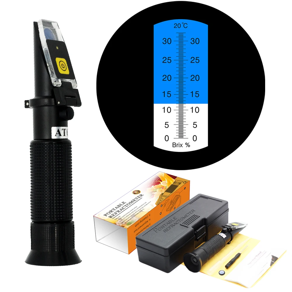 
LED-RHB-32 brix Refractometer 0-32% Brix refractometer handheld refractometer For Fruit Juice&Drinks And Sugar with LED light 
