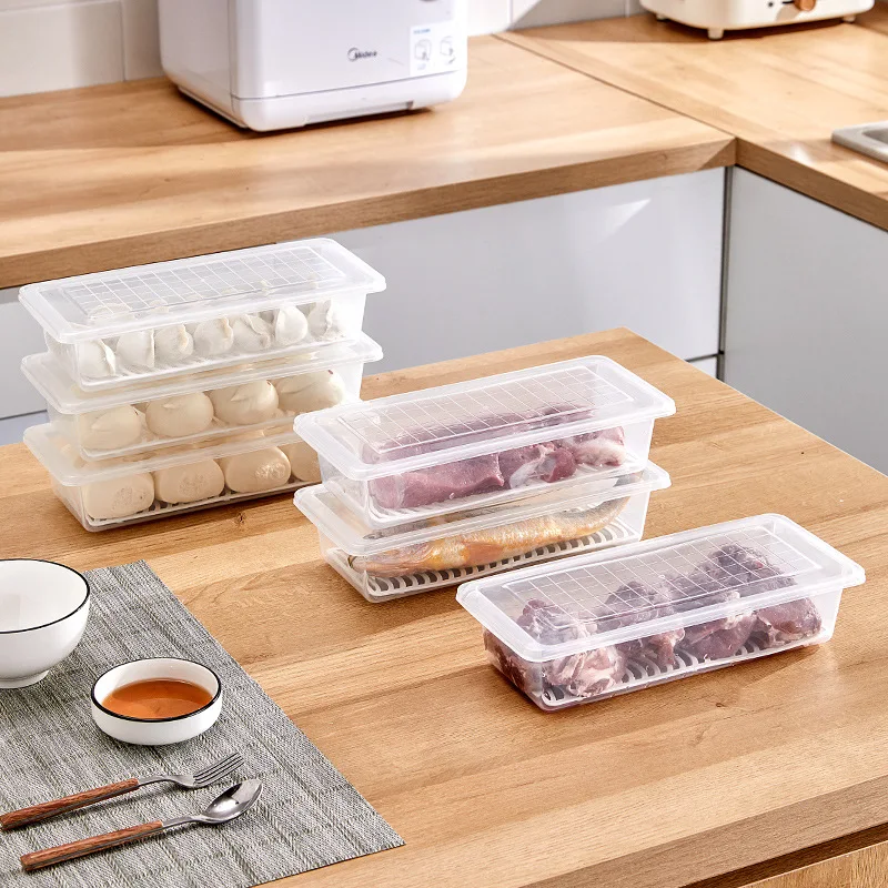 Clear Fresh-keeping Box Kitchen Fridge Organizer Case Removable Drain Plate Tray For Keep Fruits Vegetables Meat Fish