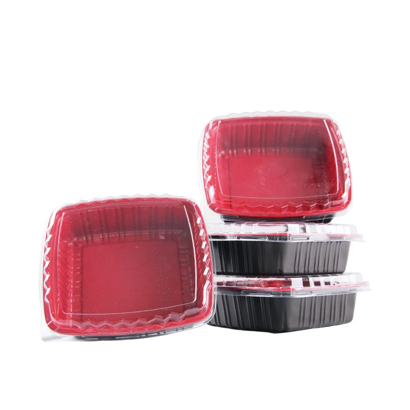 Hot sales red and black lunch container disposable PP plastic meal box with OPS lids wholesales