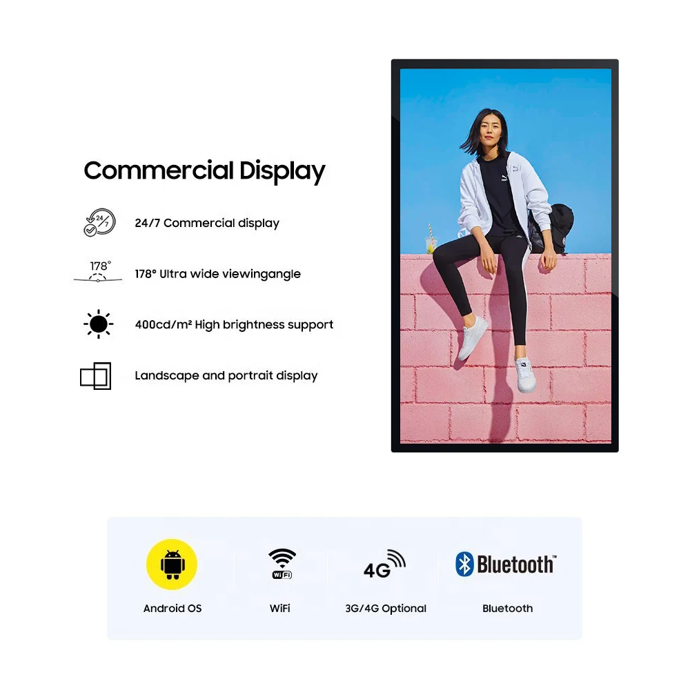 15.6 18.5 inch Indoor Android Os lcd Panel Interactive commercial display monitor Digital Signage Wall mount Advertising display