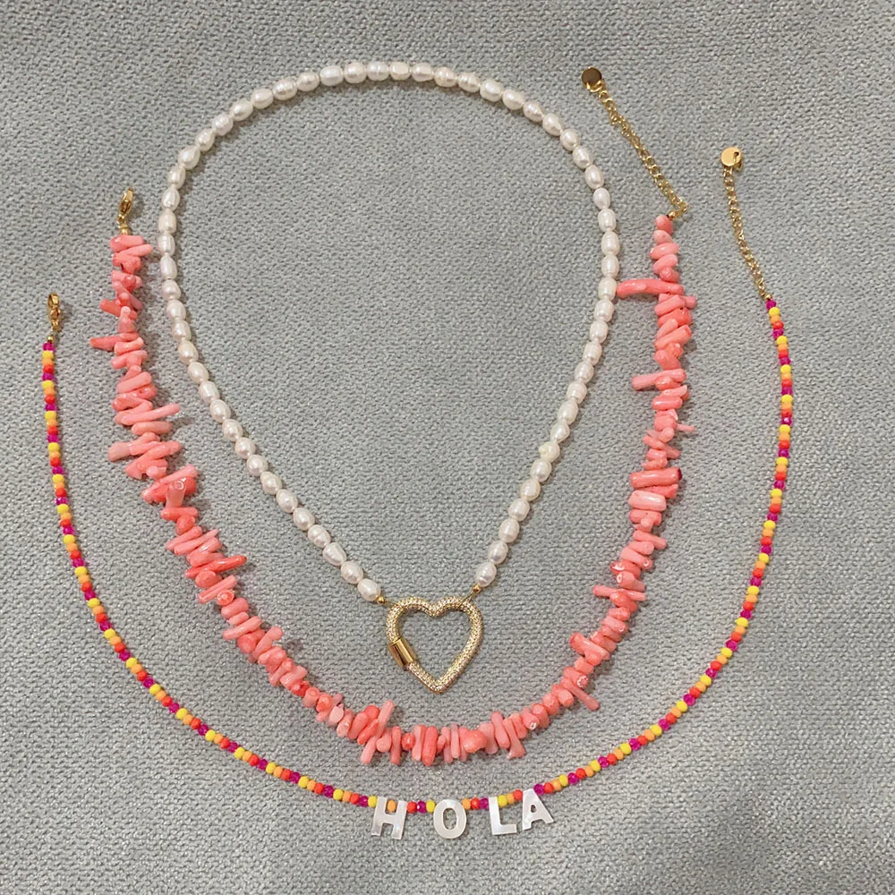 2024 HOLA Freshwater Baroque Pearl Necklace Natural Stone Necklace 18K Real Gold Plated Heart Choker Jewelry for Women Girls