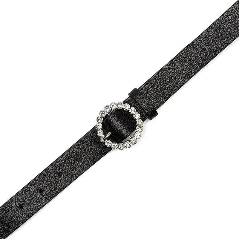 RS295 New Ladies Belt Elegant Texture Belt Women Pu Round Japanese Buckle Inlaid Brick Belt