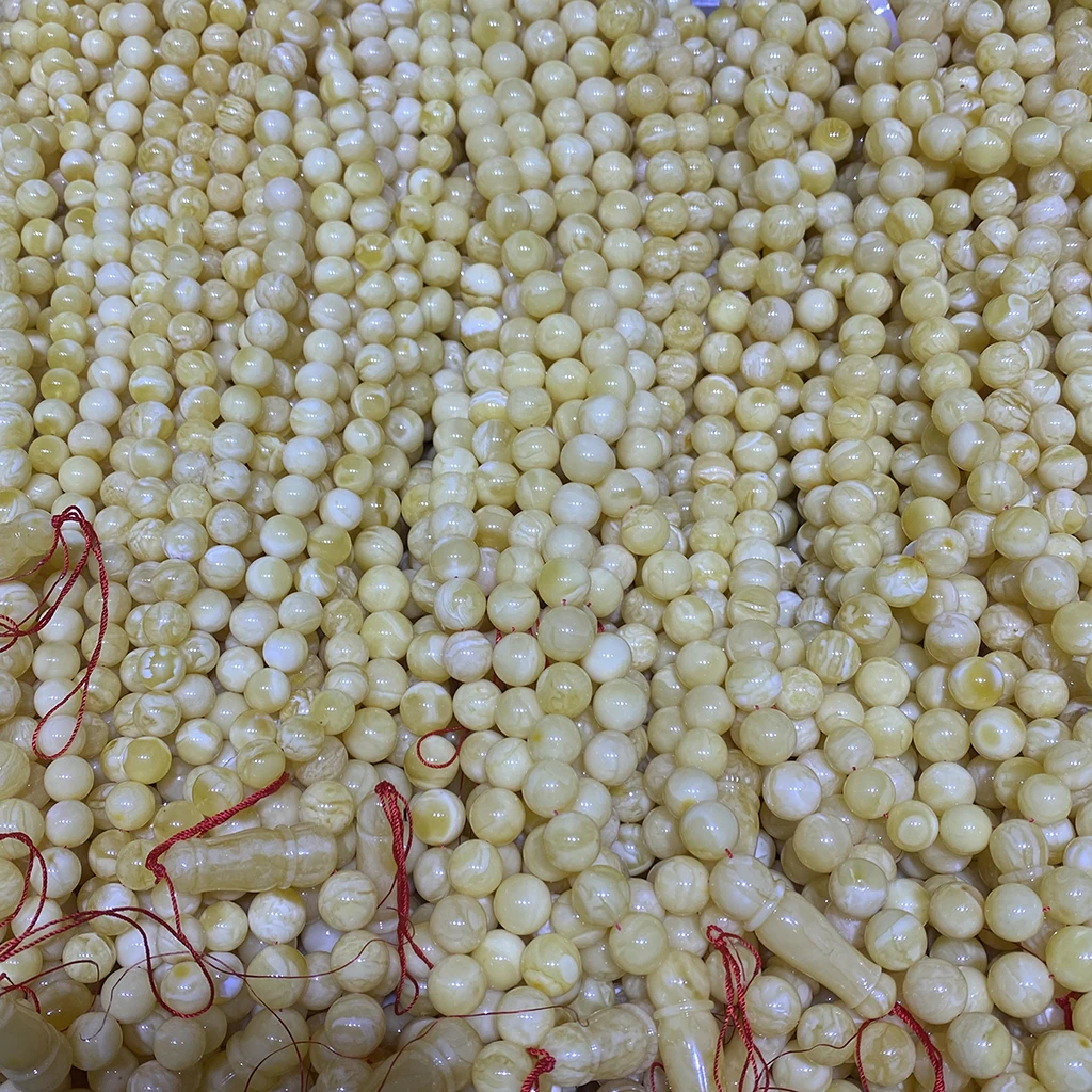 Amber jewelry natural Russian amber stone tiger skin round beads, 10-14mm white Muslim high-quality rosary beads teisbiha imams