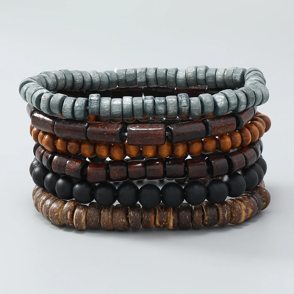 6pcs handmade natural wood bead bracelets sample jewelry elastic healing wood bead bracelet for women men