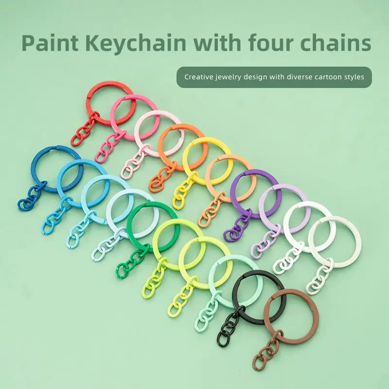 30mm Alloy Split Keyrings Candy Color Metal Key Chains with Chain Parts Connector DIY Art Crafts Keys Link Accessories