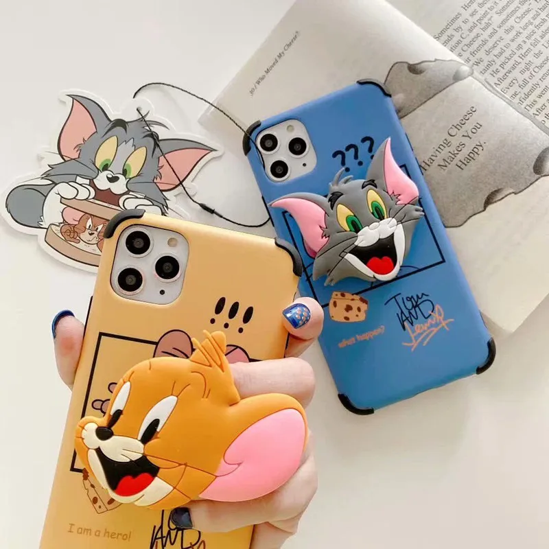 animals tom and jerry holder kickstand Case For iphone 12 Mini 12promax 11 XS X Soft silicone Cover