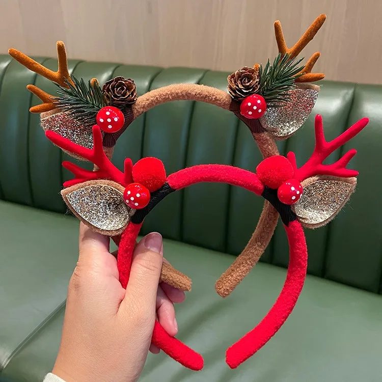 MANCHAO Wholesale Deer Antlers Christmas Hair Hoops New Activity Party Elk Hair Ball Bell Elegant Headband Hair Accessories