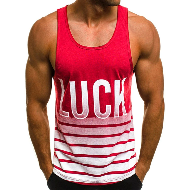 Gulidd 2021 Best selling t shirt men letter printing striped round neck sleeveless t shirt men cotton gym t shirt men