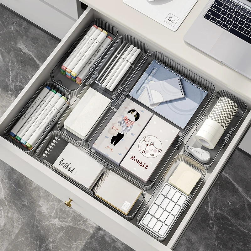 Plastic Drawer Organizer Storage Box sets Office Desktop bins Scalable Stackable clear tray sundry cosmetics file container