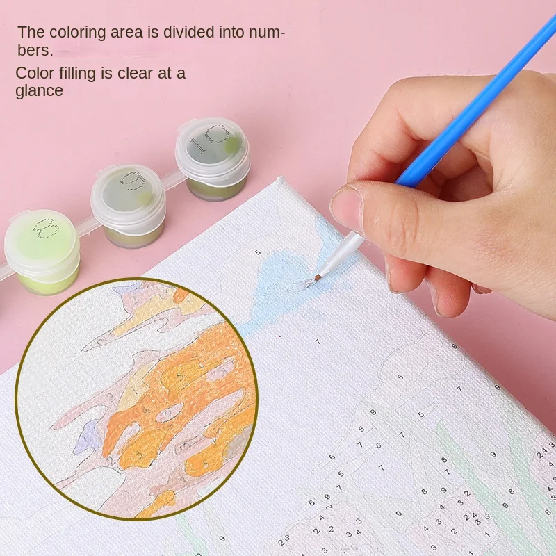 Healing Cartoon Landscape Oil Painting for Children to Color DIY Paint by Numbers Home Decor