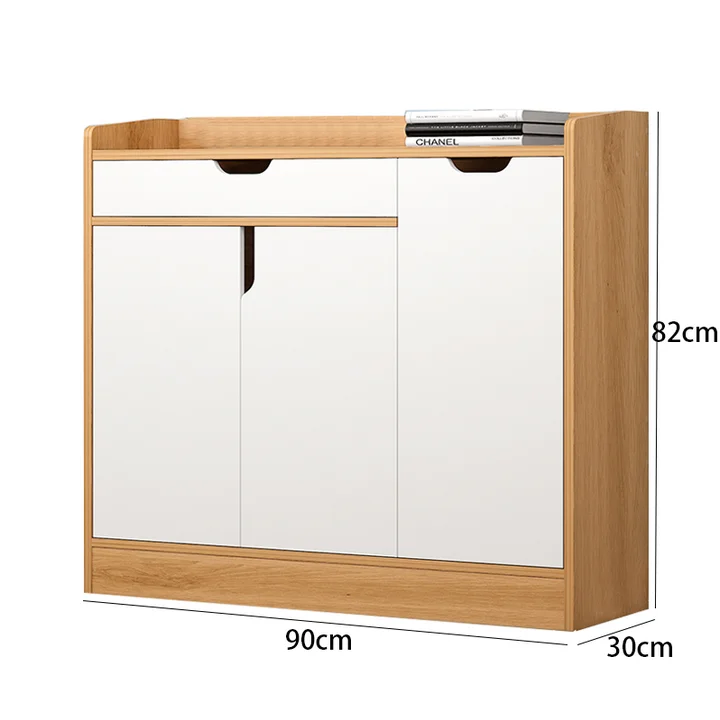 Деревянная полка для хранения обуви с одним ящиком и тремя дверцами