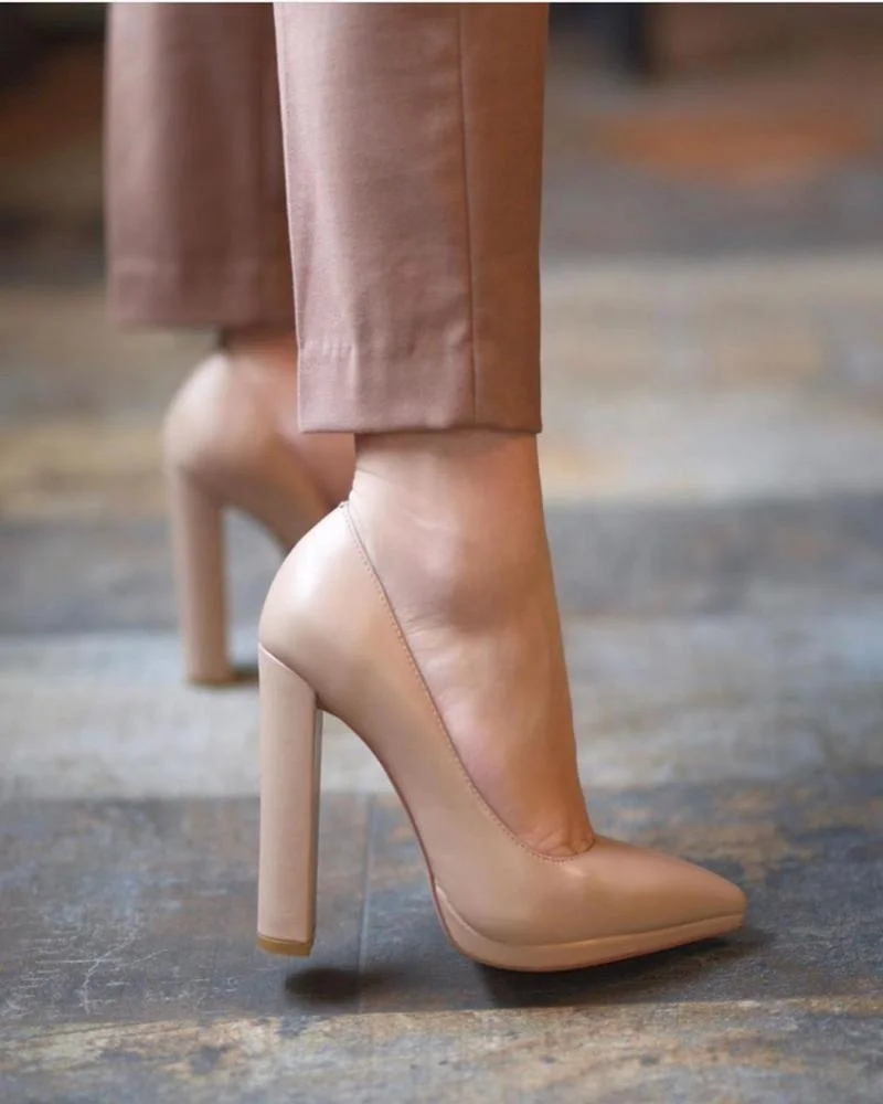 2024 Ladies High Quality Stylish Pointed Toe High Heel Pump Shoes Women Chunky Heel With Platform Shoes