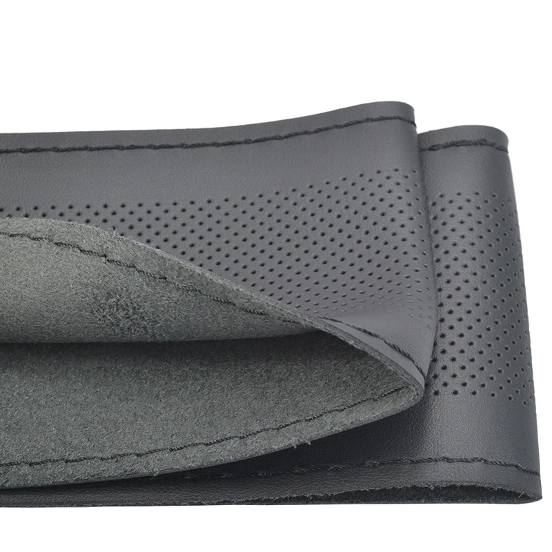 luxury premium hand sewn real genuine cow leather car steering wheel cover with sewing needle thread