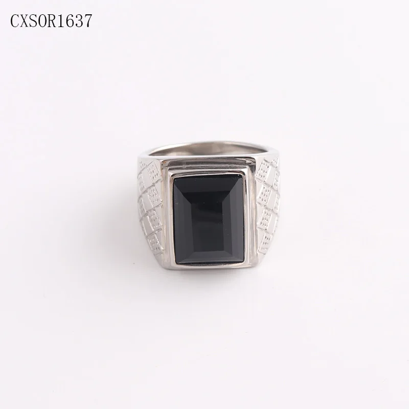 Mens 316l Stainless Steel Black agate Gemstone Ring