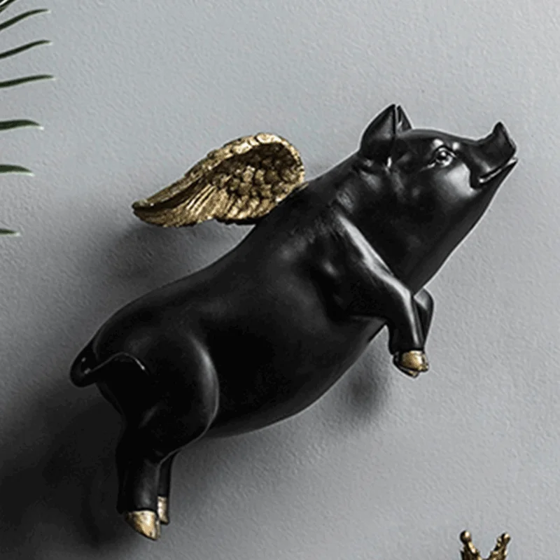 Decoration Art Custom 3D Polyresin Pig Angel Standing Figurine For Home Decor