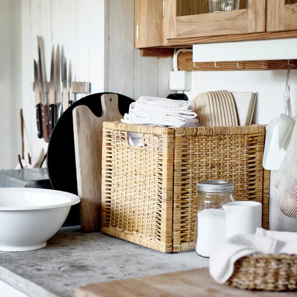 Cheap Wicker Basket Square Natural Rattan for saving space storage usually for laundry from cirebon Indonesia